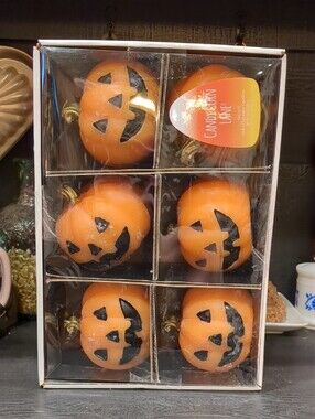 Candy Corn Lane Halloween Mini Jack-O-Lantern Pumpkin Candles Set of 6 NIB